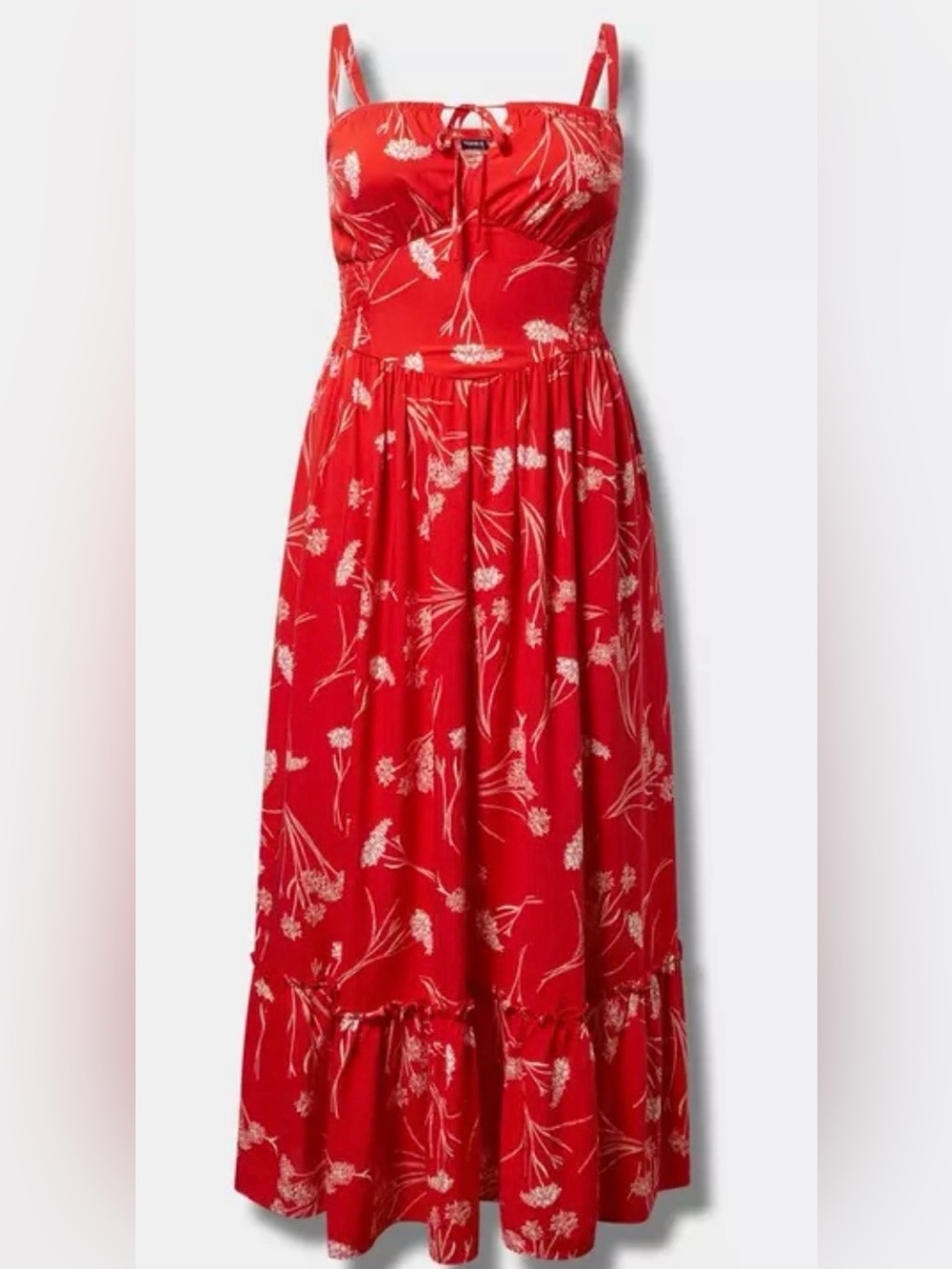Torrid 2X Red Floral Smocked Tie-Front Maxi Dress New Without Tags